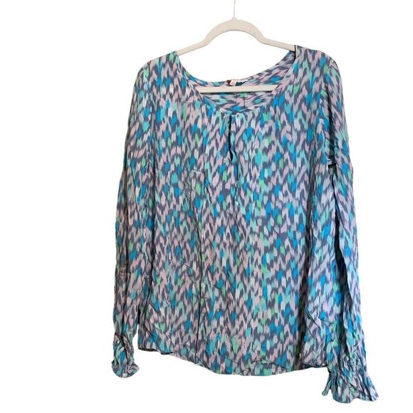 Tori Richard Honolulu Size 12 Multicolor Boho Print Silk Long Sleeve Blouse - Picture 1 of 7